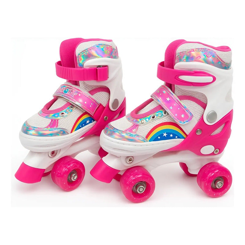 Patines Ajustable Con Luz Y Diseño De Arcoíris Niños Pt-03