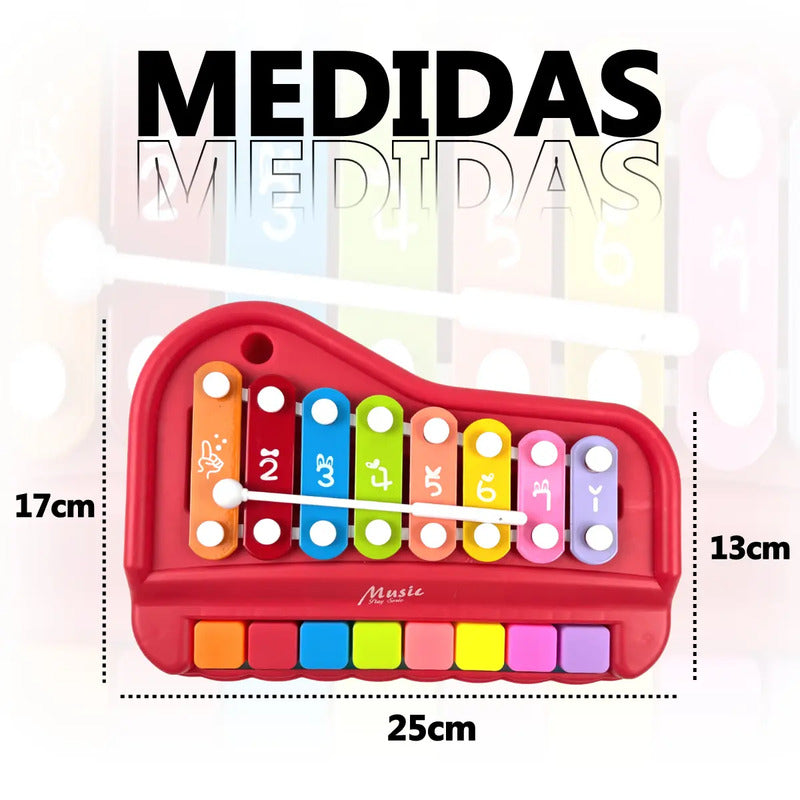 Juguete Musical Para Piano Rojo Con 8 Teclas, 2 En 1, Xilófono - Qg Imports