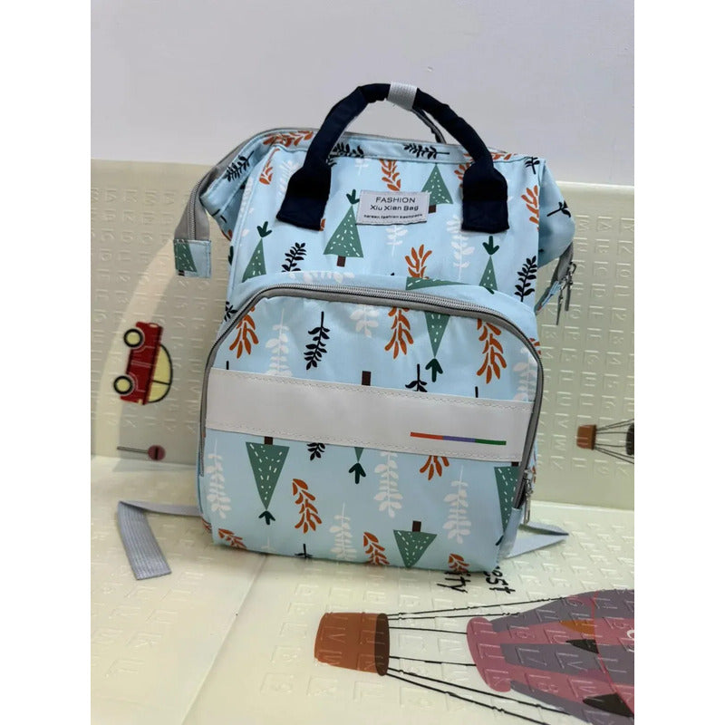Bolso Pañalera Morral Moderno De Bebe Estampados 11519-8 Azul Claro Pino