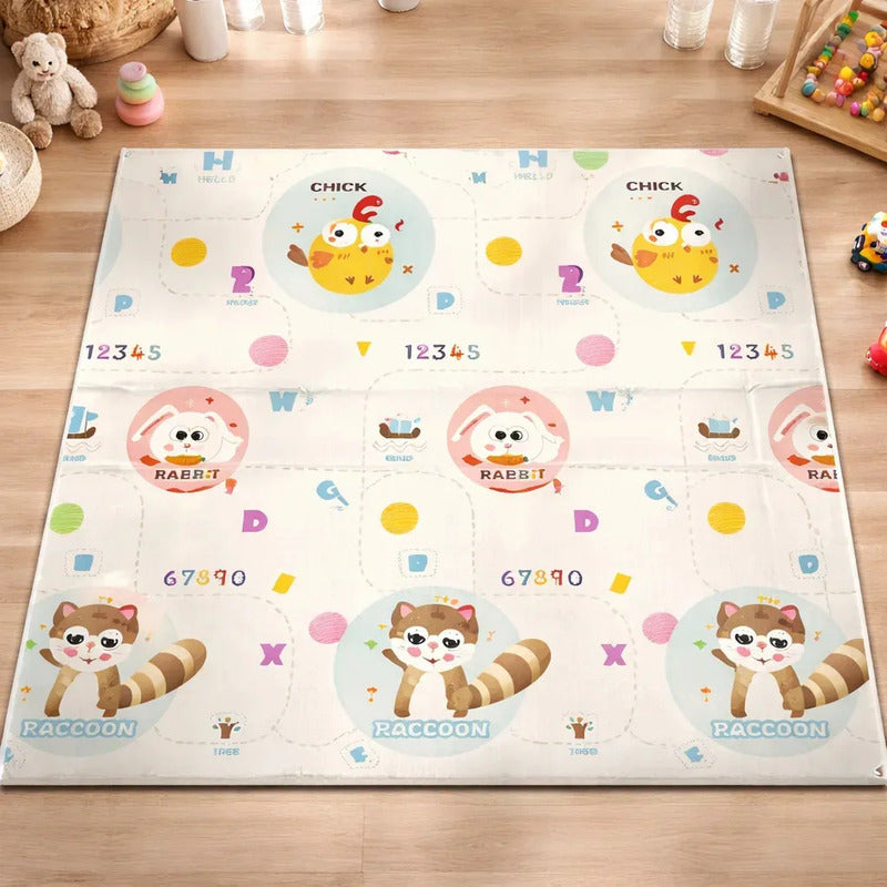 Tapete De Juego Plegable Gateo Bebé 200x180 Cm Doble Faz Mapache-mono
