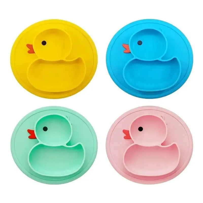 Plato Silicona Antideslizante Para Bebé Hydg-1 Color Verde Claro Pato