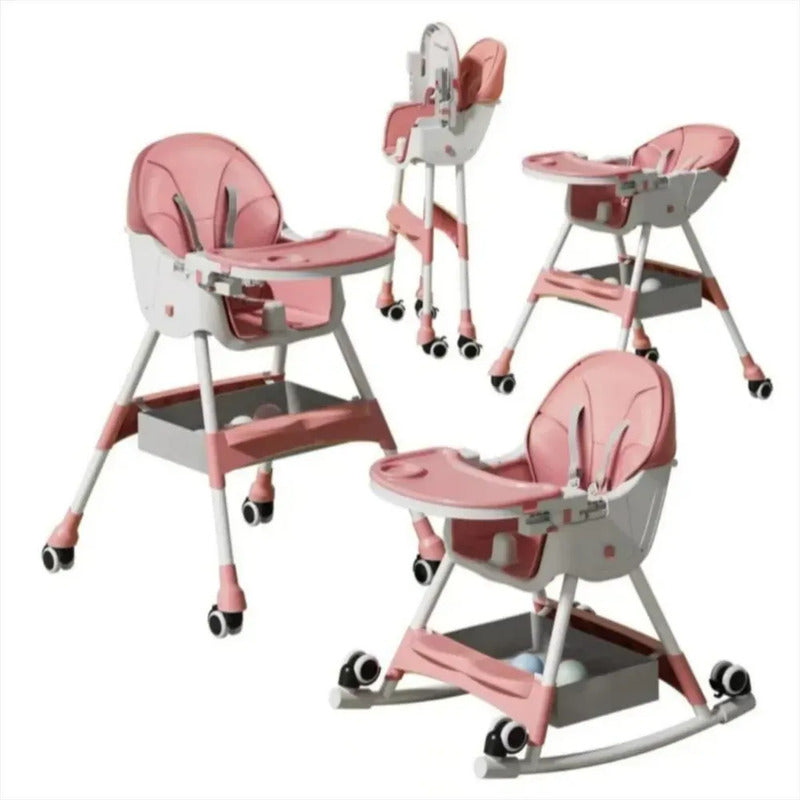 Silla Comedor Bebe Doble Altura Infantil Acolchado 4 En 1 Lisa Rosa Claro