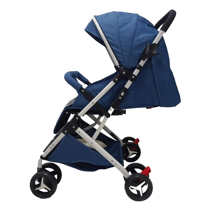 Coche Paseo Maleta Azul 3 En 1 Reclinable Chasis Blanco Para Bebé 609-2