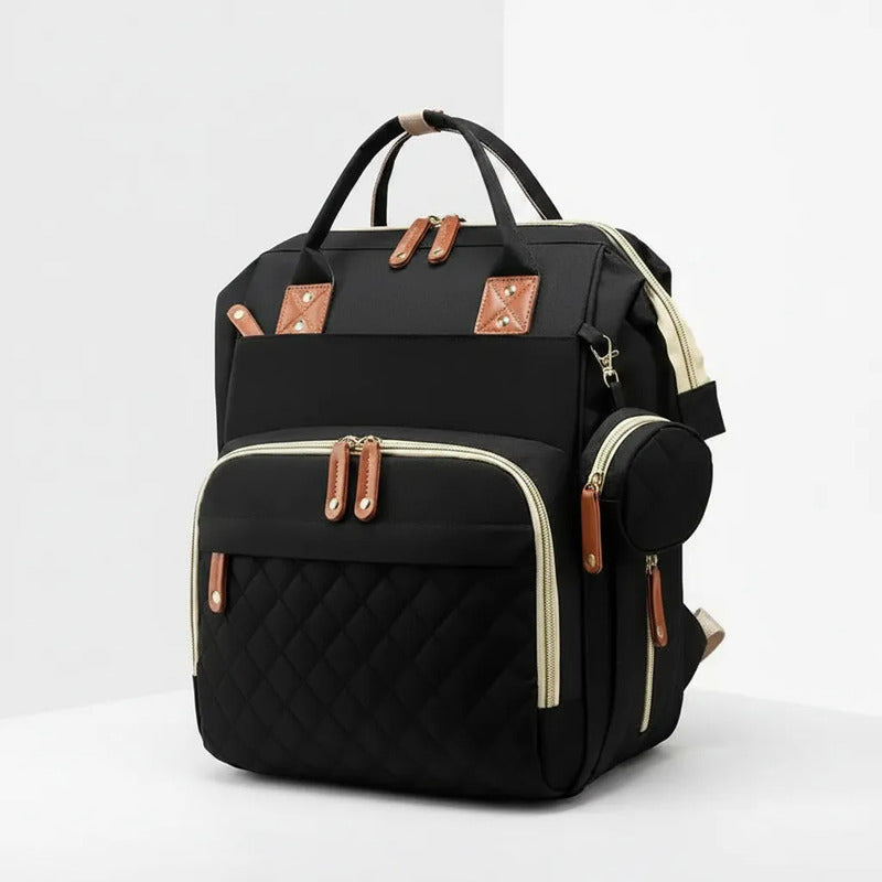 Bolso Pañalera Morral Moderno De Bebe Negro Impermeable