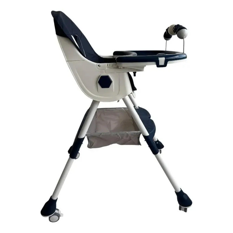 Silla Comedor Para Bebe Plegable Con Ruedas 555-13a Color Azul Liso