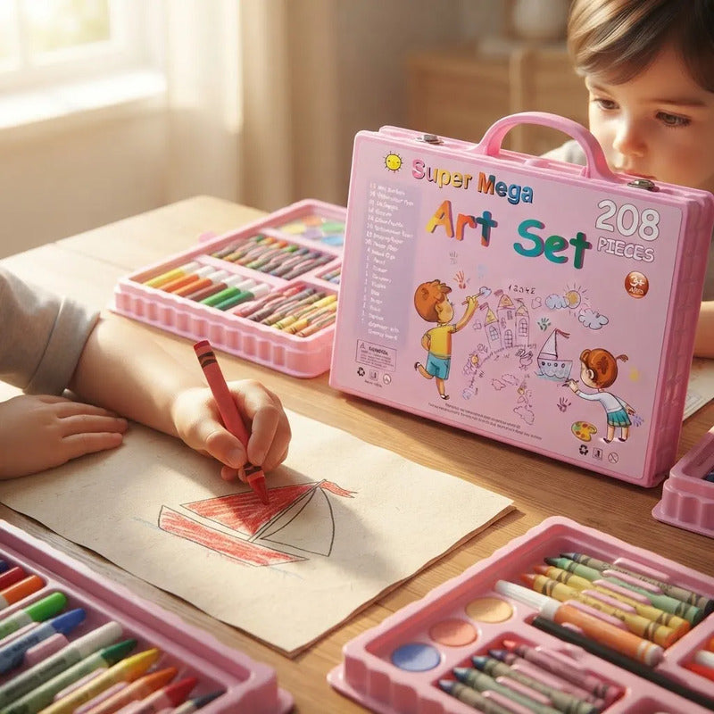 Set De Arte 208 Piezas Con Maletín, Colores Y Crayones Rosa Chicle