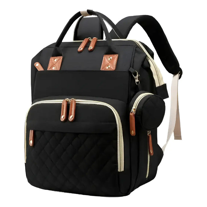 Bolso Pañalera Morral Moderno De Bebe Negro Impermeable