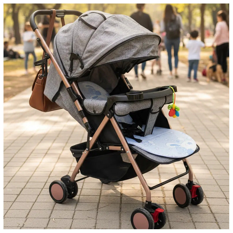 Coche Paseador Para Bebe Facil De Cerrar Y Reversible 803-7 Gris Claro Dorado