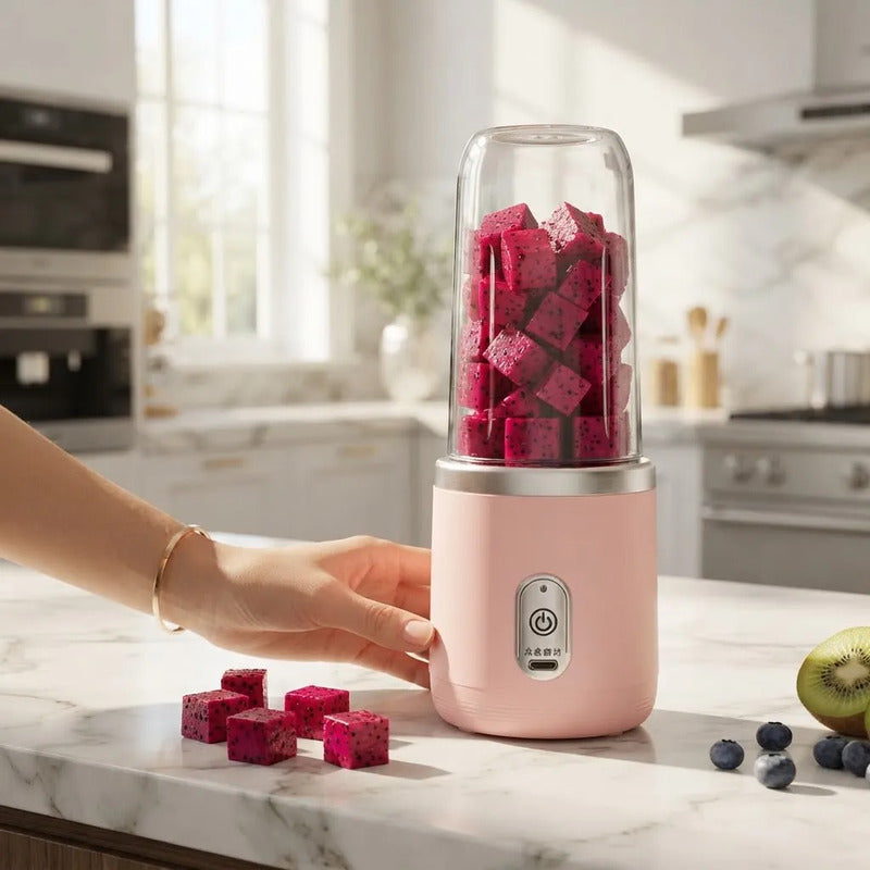 Mini Licuadora Portátil Con Doble Vaso 400ml Rosa 12v
