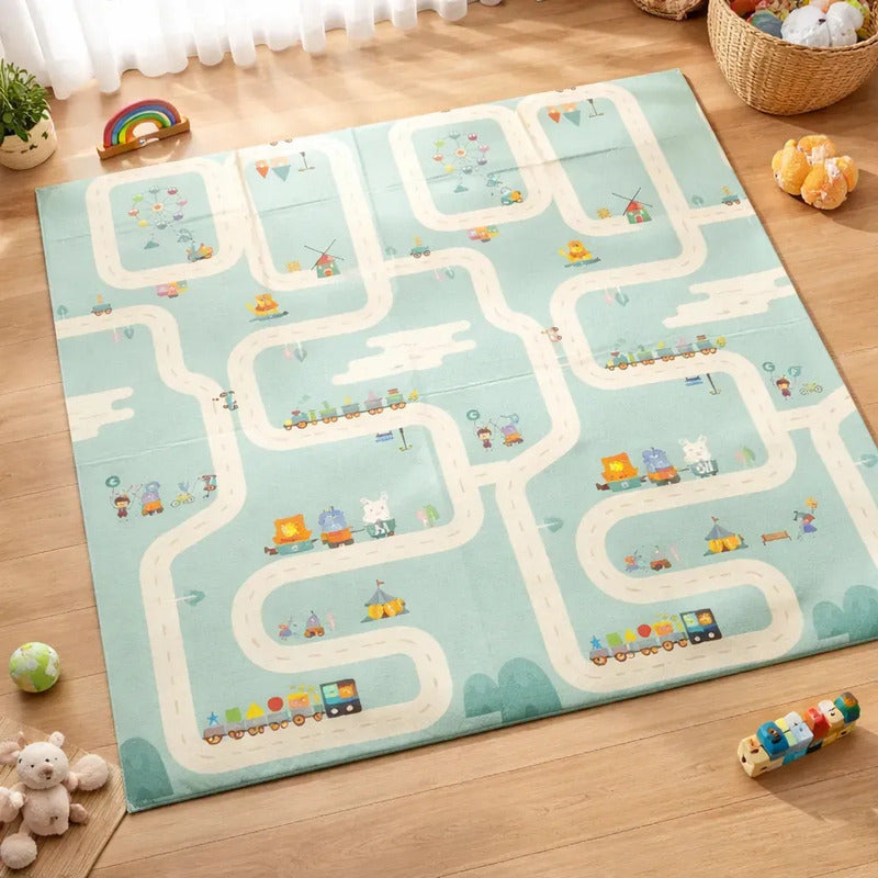 Tapete De Juego Plegable Gateo Bebé 200x180 Cm Doble Faz Conejo-tren