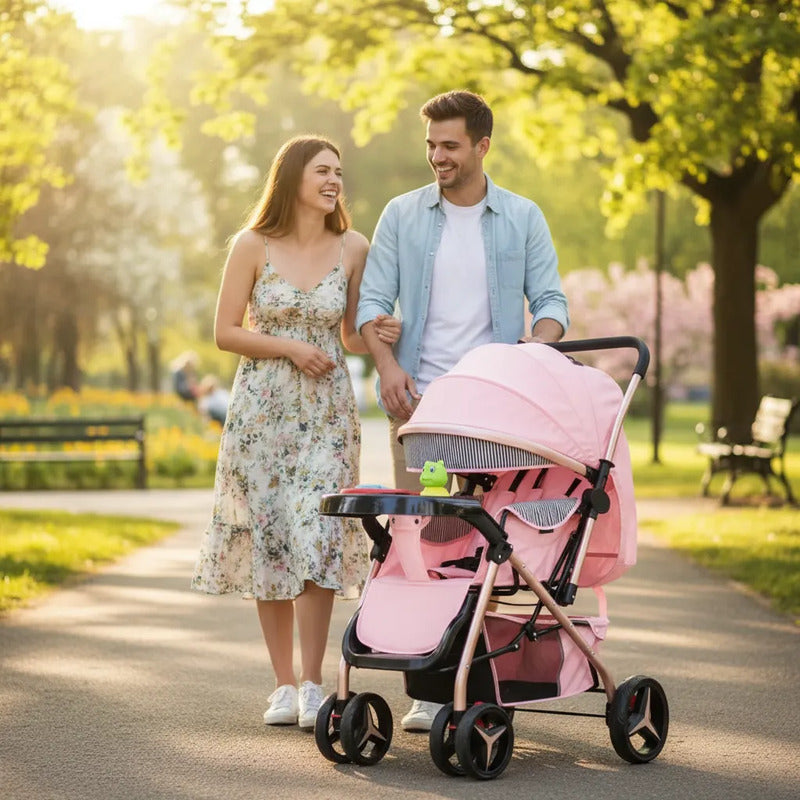 Coche Con Capota Expandible Reversible Pd-602-1 Rosa Dorado