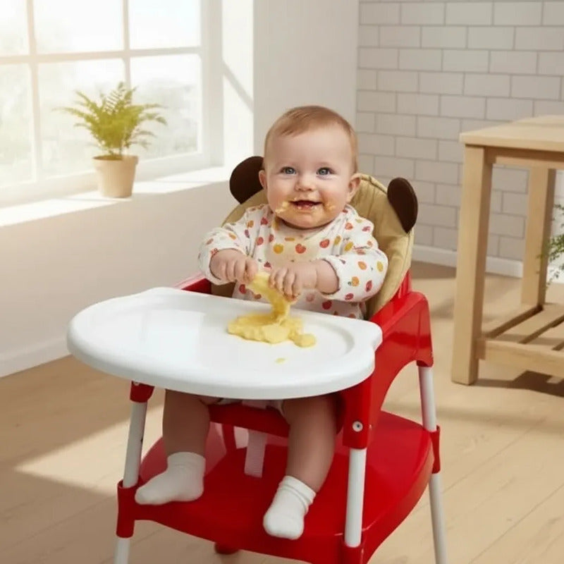 Silla Comedor Y Escritorio Para Bebe + Cojin Acolchado Oso