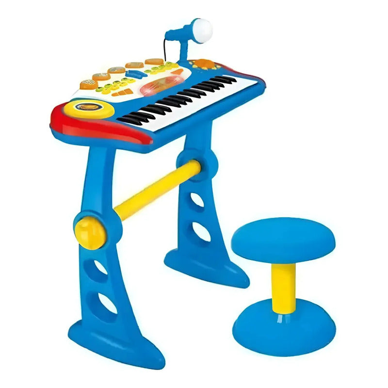 Organeta Piano Teclado Mp3 Para Niños Con Silla Azul 110v