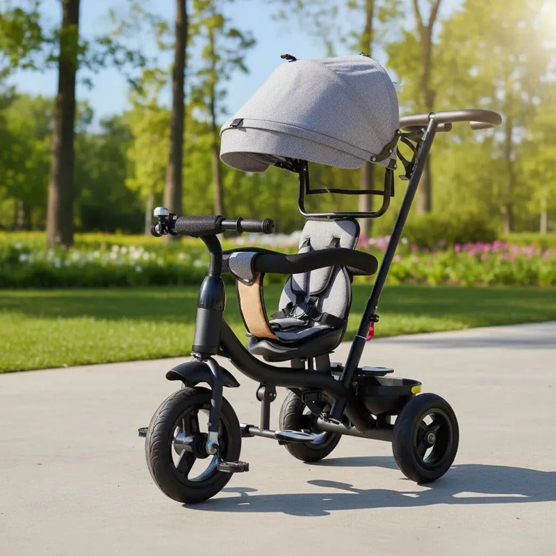 Triciclo Paseador Con Guía Bebe Infantil Paseador 6041 Gris