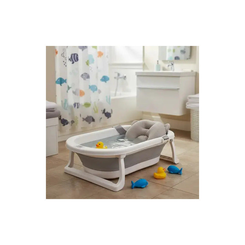 Bañera Tina Plegable De Bebé Con Termómetro + Cojín Malla Bz