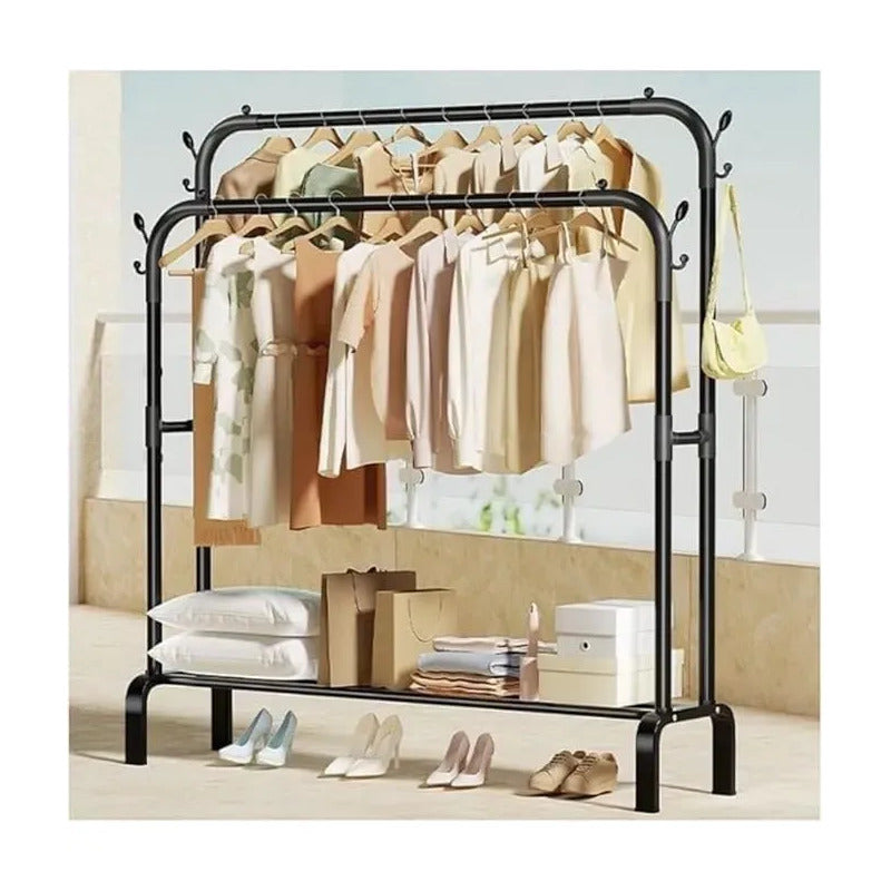 Perchero De Dos Niveles Para Ropa Y Zapatos, Multifuncional Negro