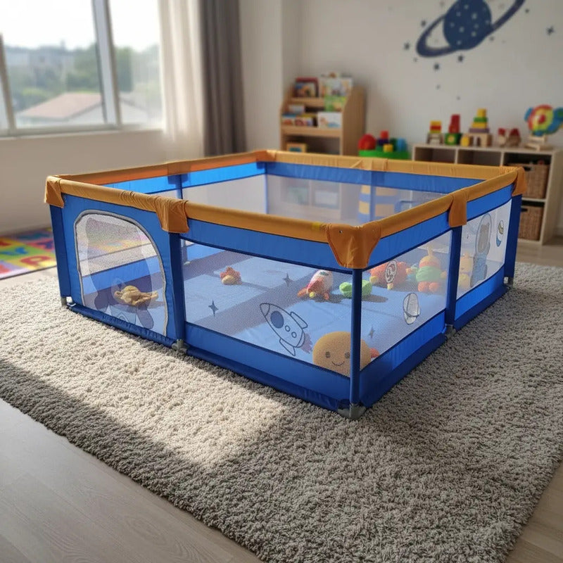 Parque Infantil Corral De Juegos Con 50 Pelotas Y Tula Azul Osos
