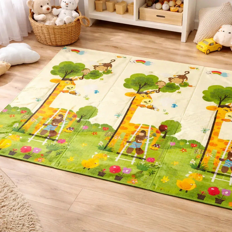 Tapete De Juego Plegable Gateo Bebé 200x180 Cm Doble Faz Mapache-mono