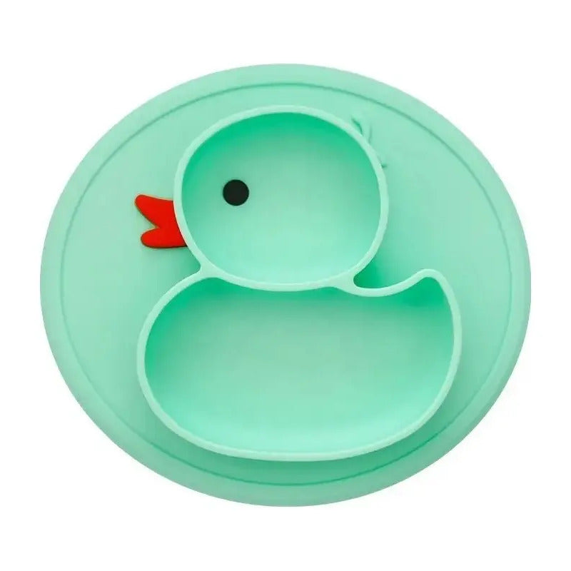 Plato Silicona Antideslizante Para Bebé Hydg-1 Color Verde Claro Pato