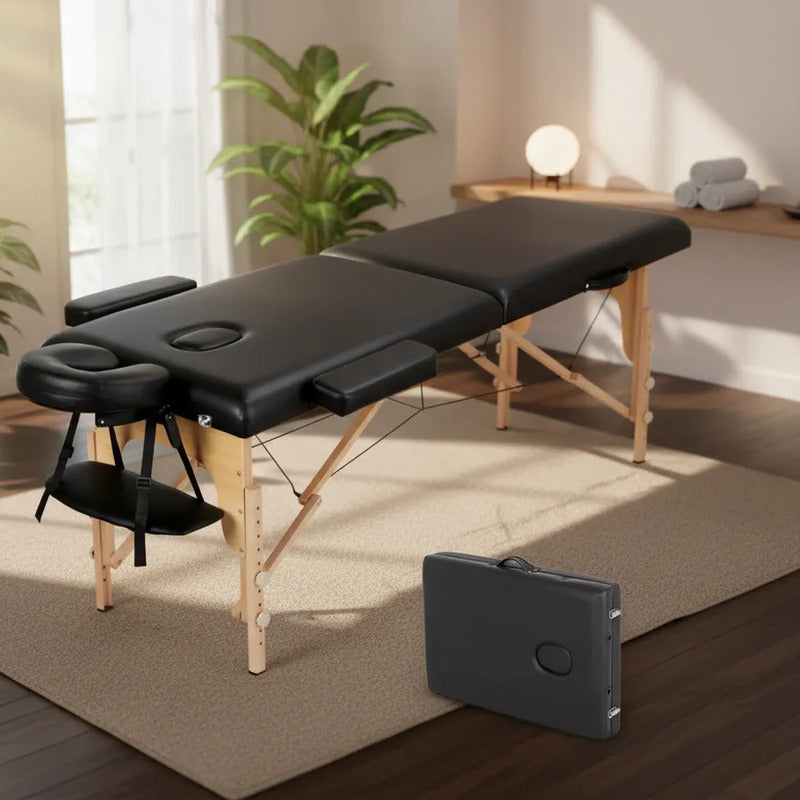 Cama Masaje Spa Portatil Reclinable Estuche Profesional Negro