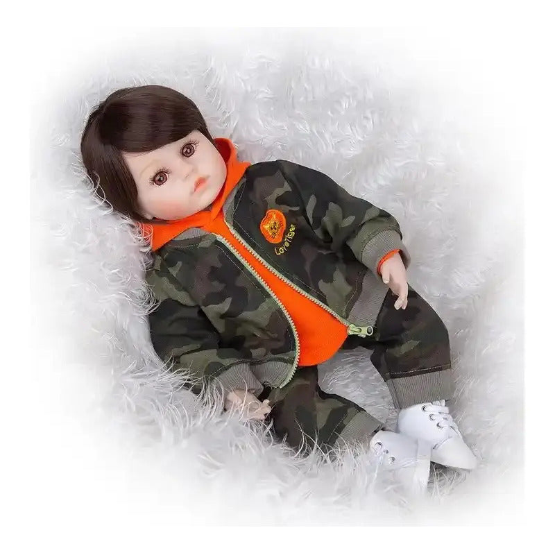 Bebe Aspecto Realista Niño + Accesorios Camuflado