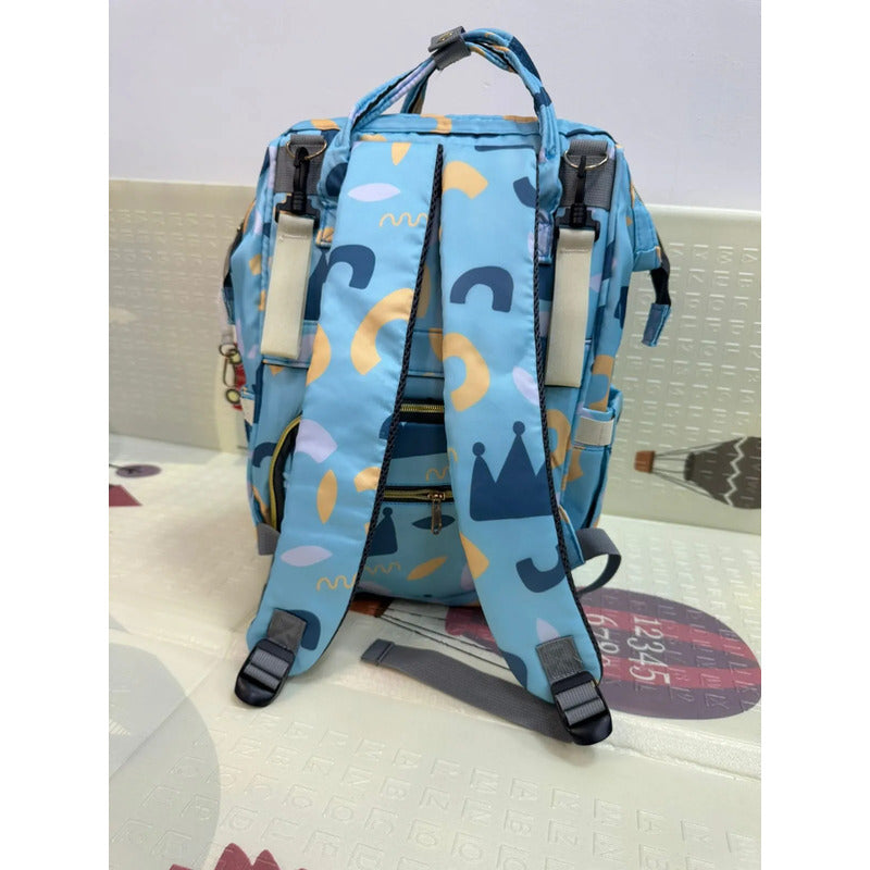 Bolso Pañalera Morral Moderno De Bebe Estampados 11519-13 Azul Claro Figuras