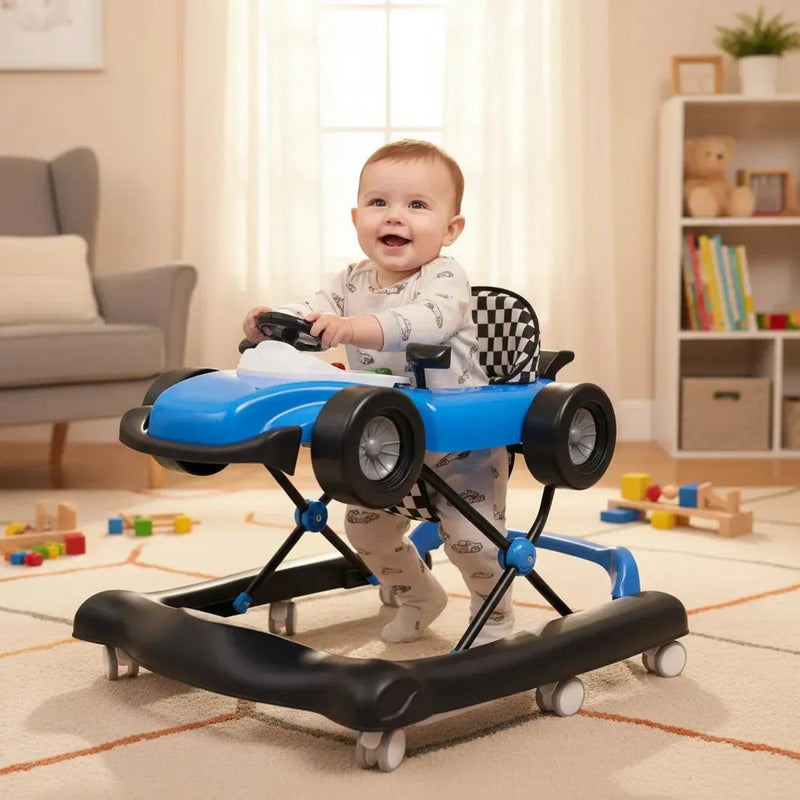 Caminador Con Guia Bebes Tapete F1 Azul