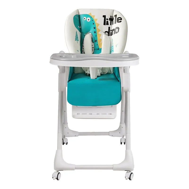 Silla Comedor Kidshop Doble Bandeja Plegable Dinosaurio Turquesa