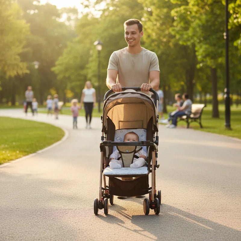 Coche Paseador Para Bebe Facil De Cerrar Y Reversible 803-7 Beis Dorado