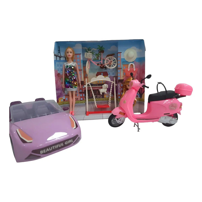 Carro Convertible Bicicleta Moto + Cachorro Muñeca Mx-65