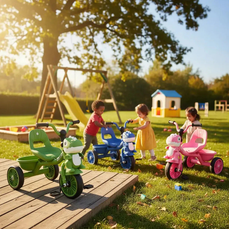 Triciclo Infantil Dinosaurio Con Música Y Cesta Tr-066 Color Azul