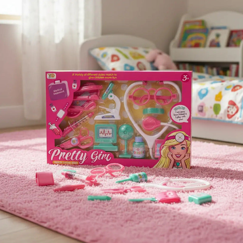 Set Doctora Estetoscopio Utensilio Juguete Niña X1250-1 Rosa