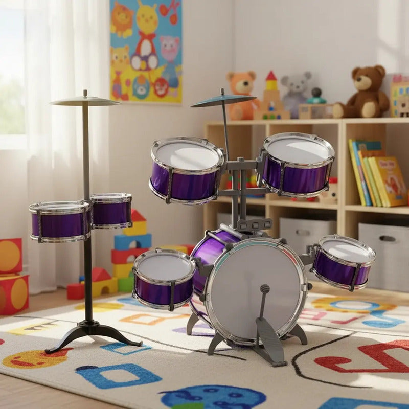Set Batería Musical 7tambores + Silla Niños Percusión Hk8031