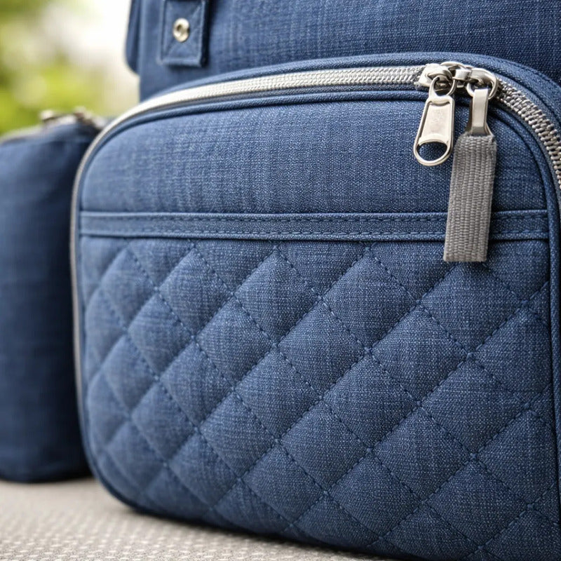 Pañalera Multifuncional Bebe Mochila Con Obsequio Azul Bordado