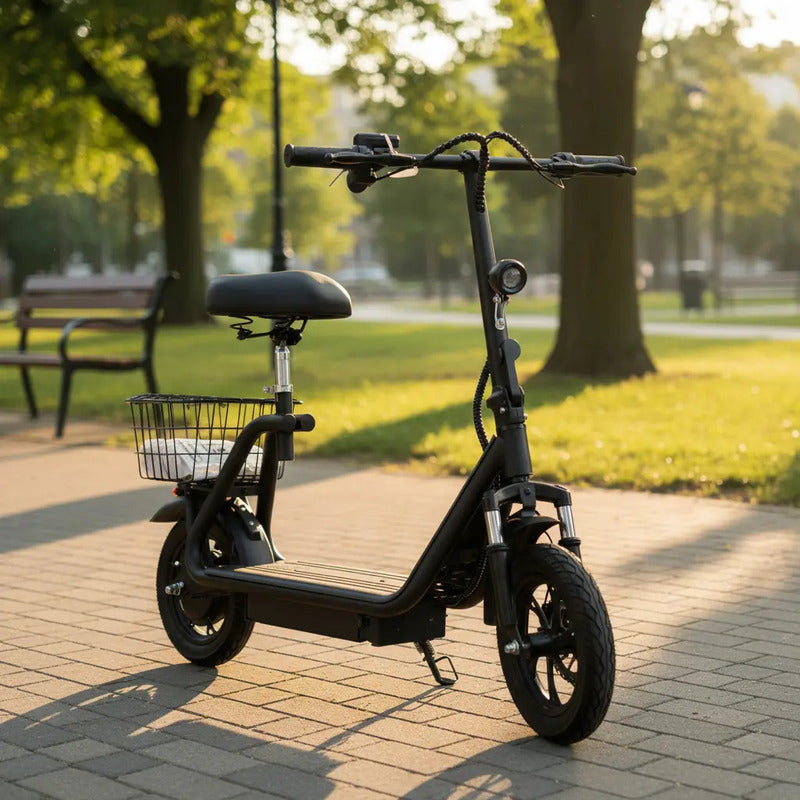 Monopatin Electrico Con Canasto Y Asiento 25 Km/h 350w Sg05 Negro