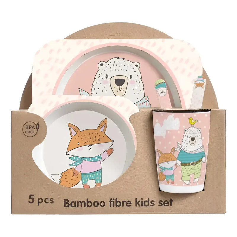 Set Vajilla Bebes Niños Bambu 5 Piezas Plato Con Divisiones