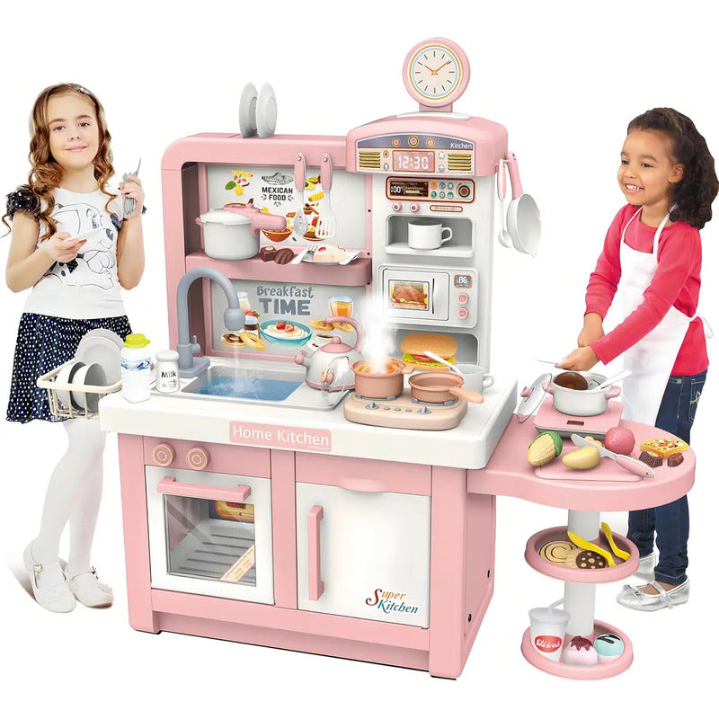 Cocina Infantil Grande Chef 97cm Agua Vapor Sonidos Color Rosa
