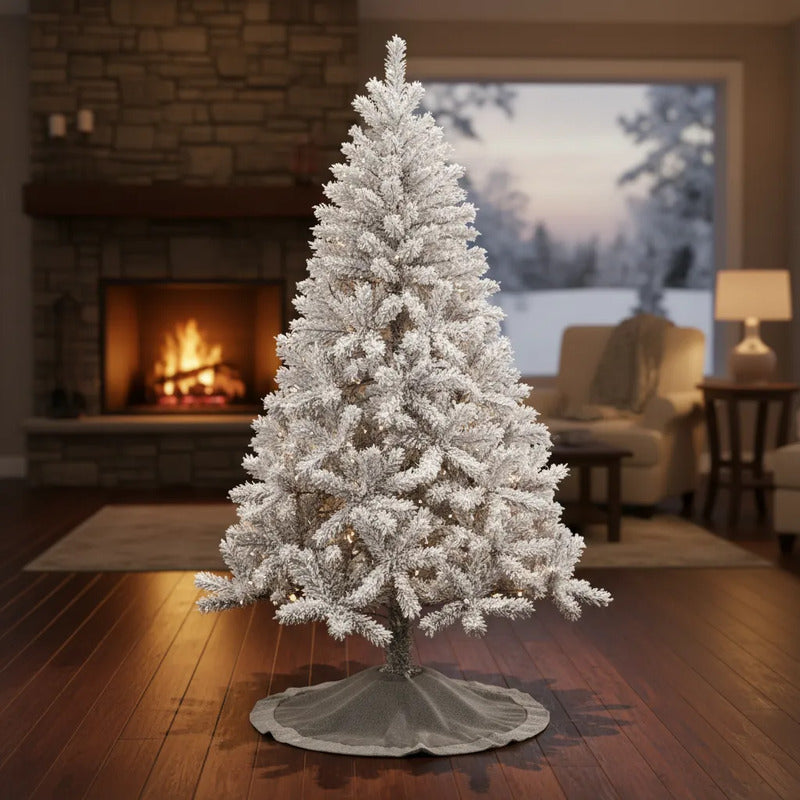 Árbol De Navidad De 210cm Con 900 Ramas Blanco Blanco