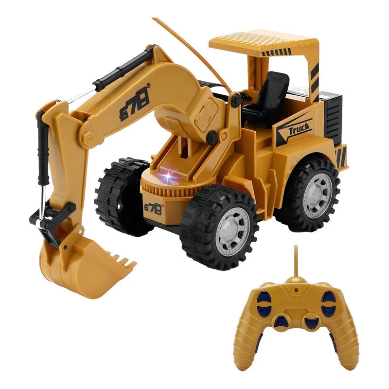 Retroexcavadora Rc Top Truck Mostaza 1:10 Luces Pila Recargable