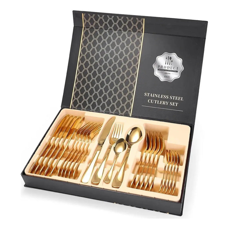 Juego De Cubiertos Set 24 Piezas Acero Inoxidable Golden-2