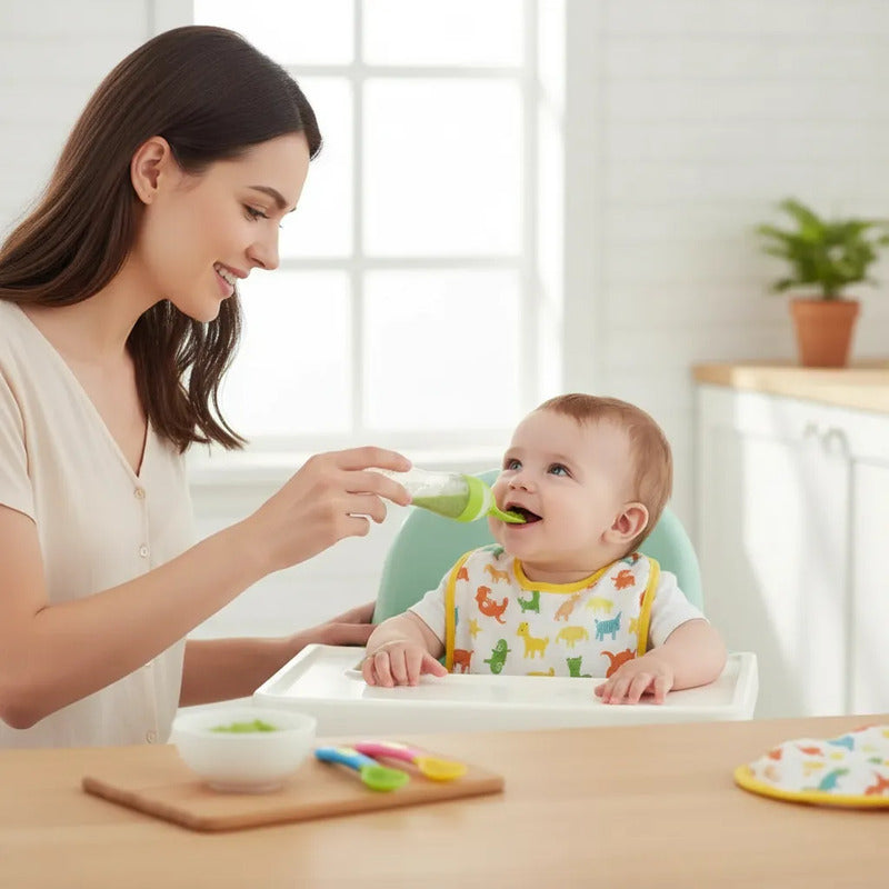 Tetero Cuchara De Alimentos Para Bebés - Fácil Uso Y Seguro Verde Lima