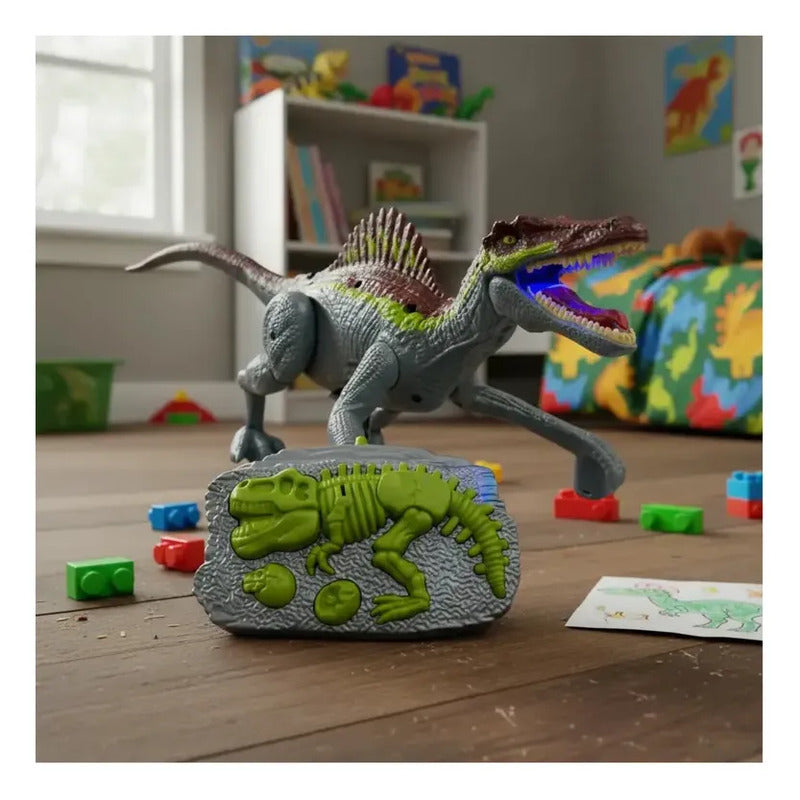 Dinosaurio Con Sonido Luz Control Recargable Gris N-6545-gr Gris