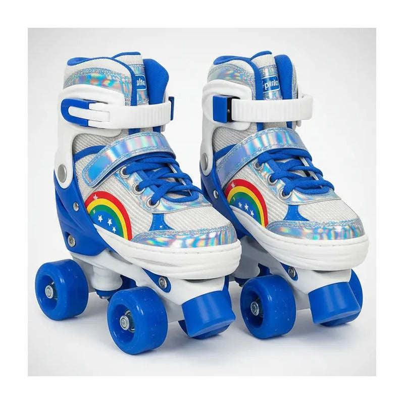 Patines Ajustable Con Luz Y Diseño De Arcoíris Niños Pt-03 Color Azul Talle De Los Patines S Tamaño De Las Ruedas 5 Mm