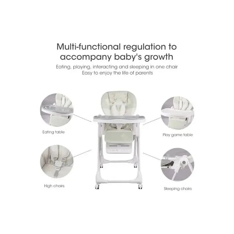 Silla Comedor Kidshop Doble Bandeja Plegable Elefante Blanco