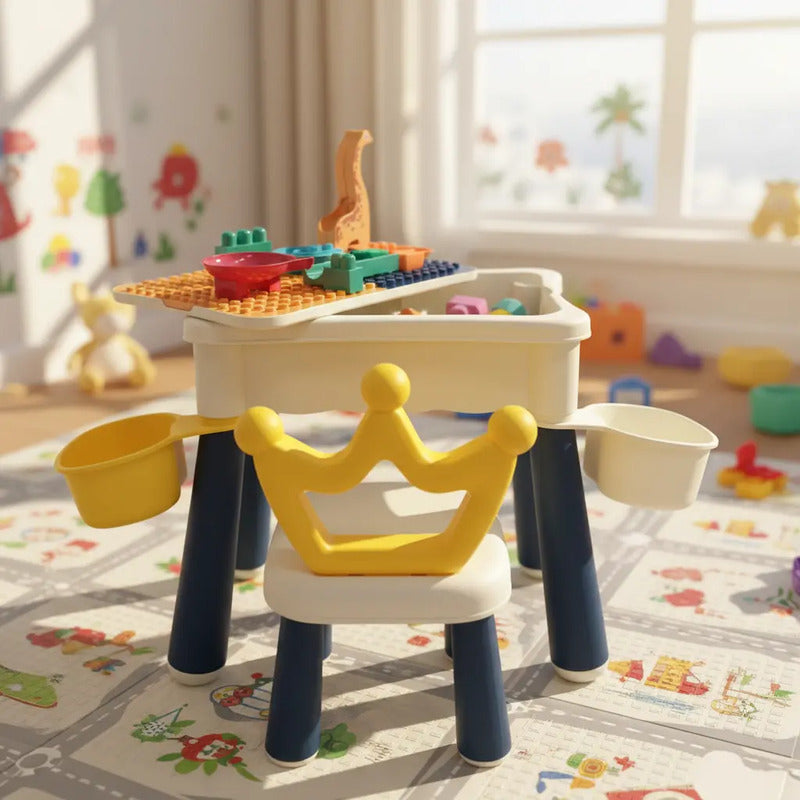 Mesa Didáctica De Bloques Para Armar+silla Infantil Rt1257-1 Color Azul