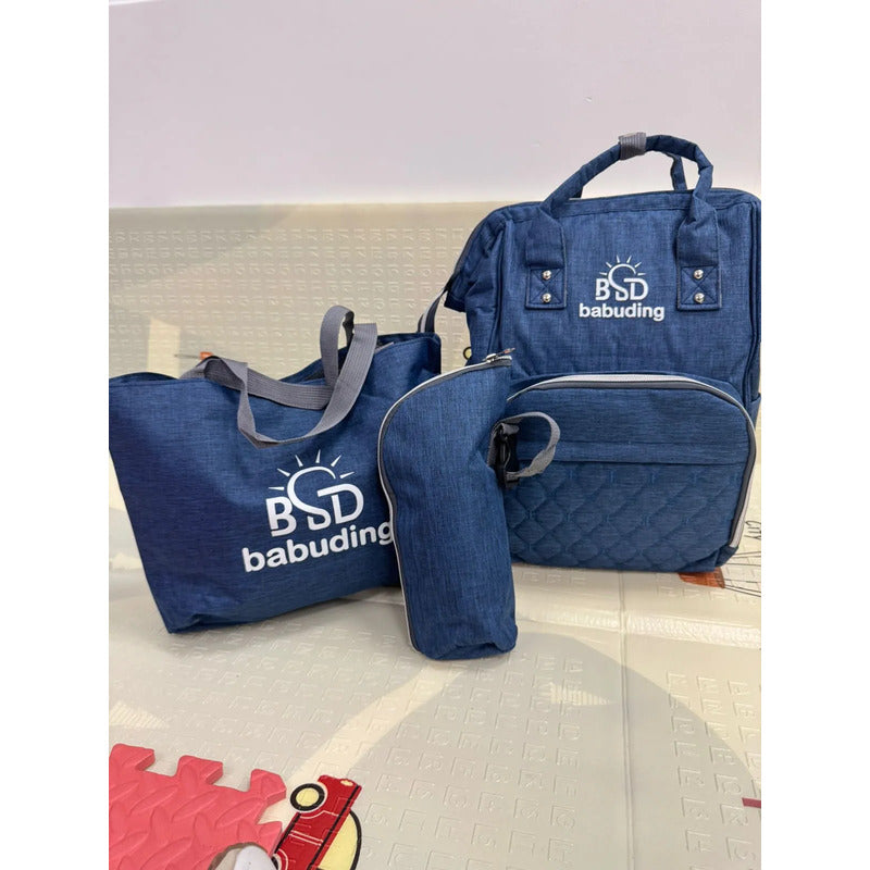 Pañalera Multifuncional Bebe Mochila Con Obsequio Azul Bordado