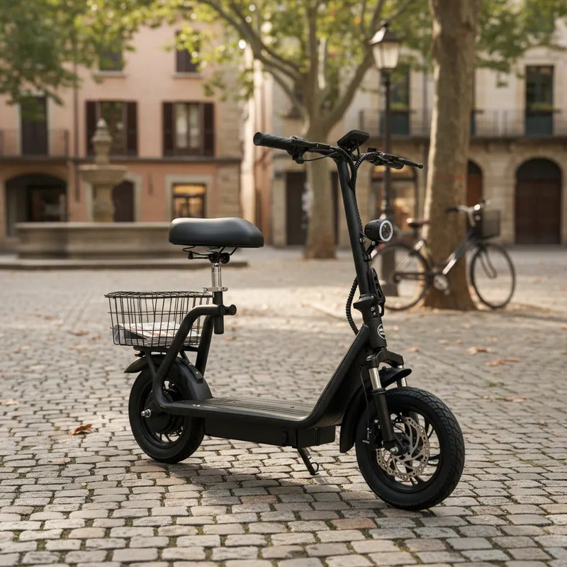 Monopatin Electrico Con Canasto Y Asiento 25 Km/h 350w Sg05 Negro