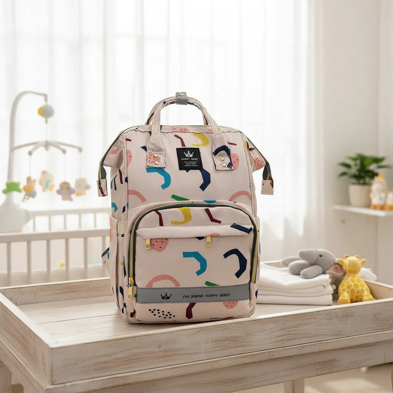 Bolso Pañalera Morral Moderno De Bebe Estampados 11519-13 Beige Colores