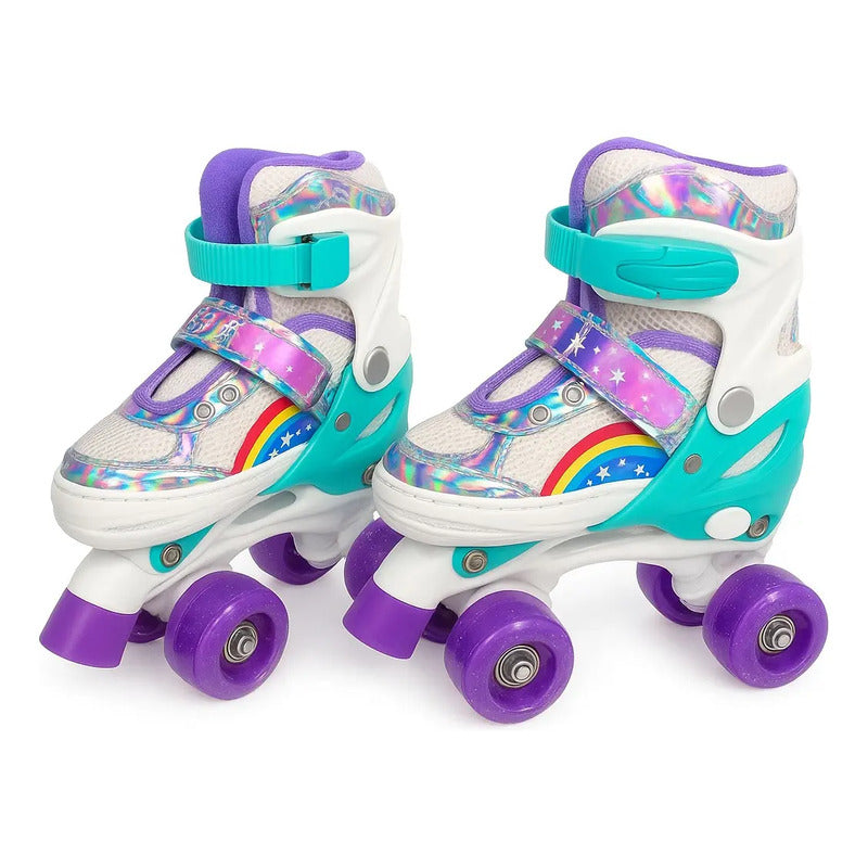 Patines Ajustable Con Luz Y Diseño De Arcoíris Niños Pt-03 Color Lila Talle De Los Patines M Tamaño De Las Ruedas 5 Mm