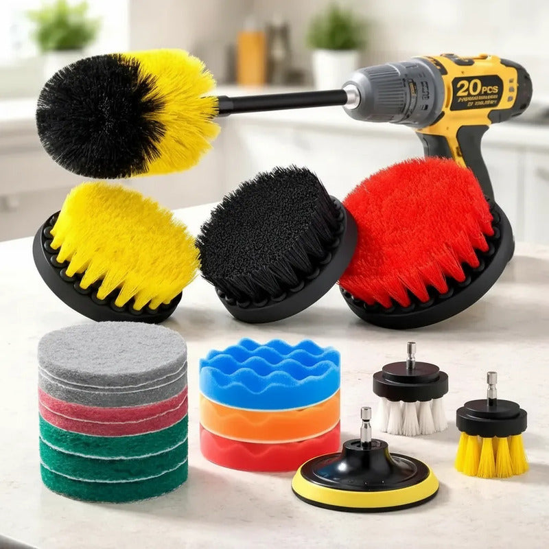 Limpieza De Auto Hogar Set Cepillos Para Taladro 20 Piezas Amarillo